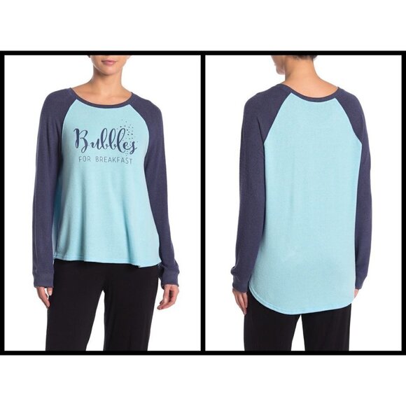 💕FREE PRESS💕 Raglan Long Sleeve Ultra Soft Tee Bubbles for Breakfast M NWT - Picture 2 of 11